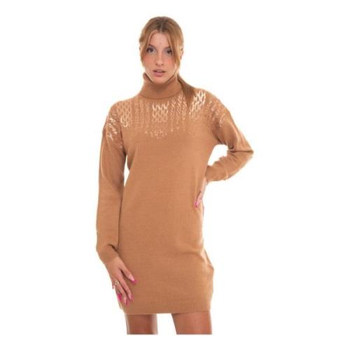 Liu Jo Paljett Mock Turtleneck Klänning Brown, Dam