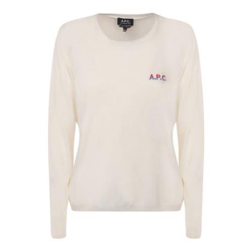A.p.c. Stickad tröja med broderad logotyp White, Dam