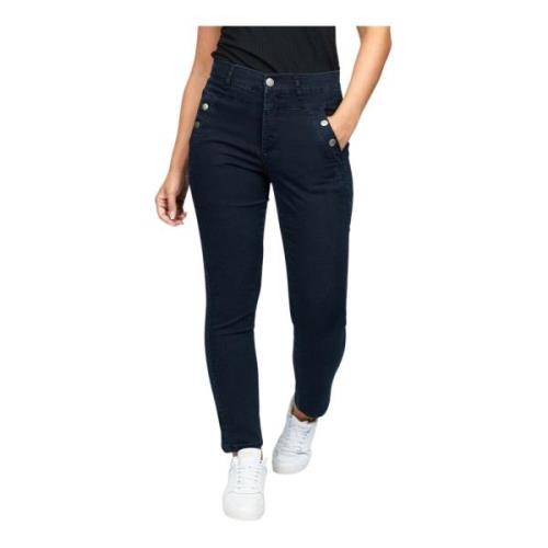 2-Biz Mörk Denimbyxa med Hög Midja Blue, Dam