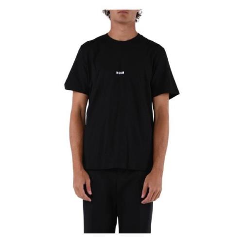 Msgm Bomull T-shirt med Tryckt Logotyp Black, Herr