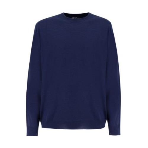 Fedeli Ull Crew-Neck Sweater Blue, Herr