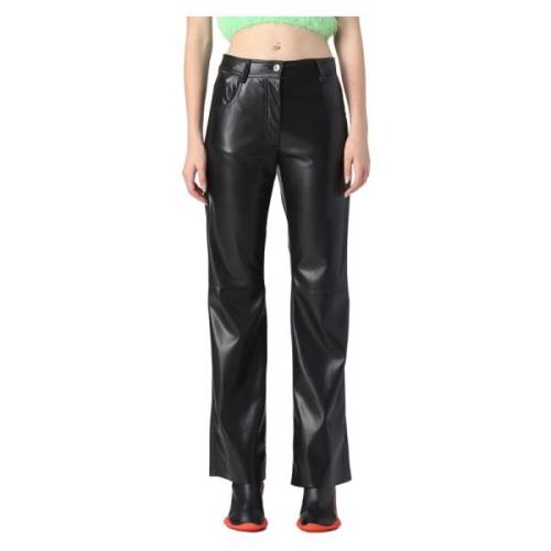 Msgm Leather Trousers Black, Dam