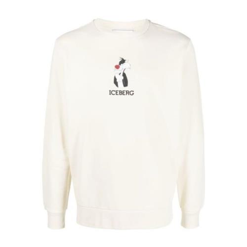 Iceberg Logo-Print Crew-Neck Sweatshirt Beige Beige, Herr