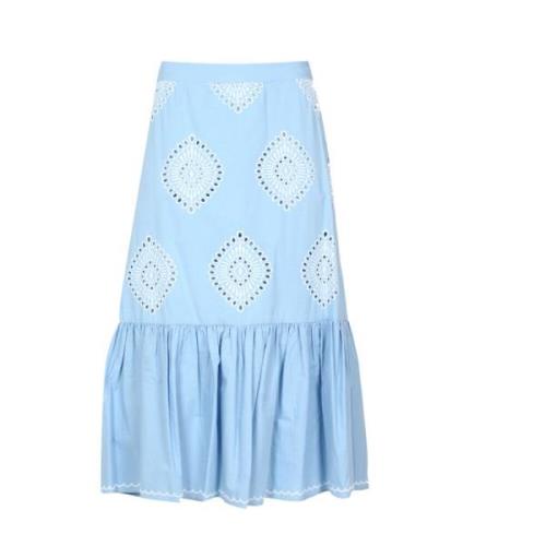 Pennyblack Broderad Volang Midi Kjol Blue, Dam