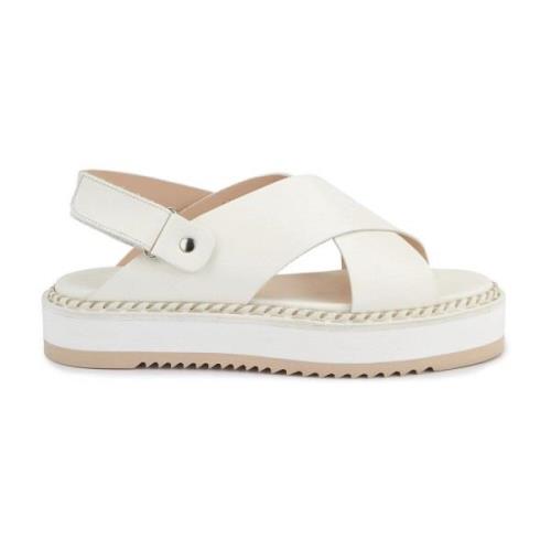 AGL Vita Läder Platta Sandaler White, Dam