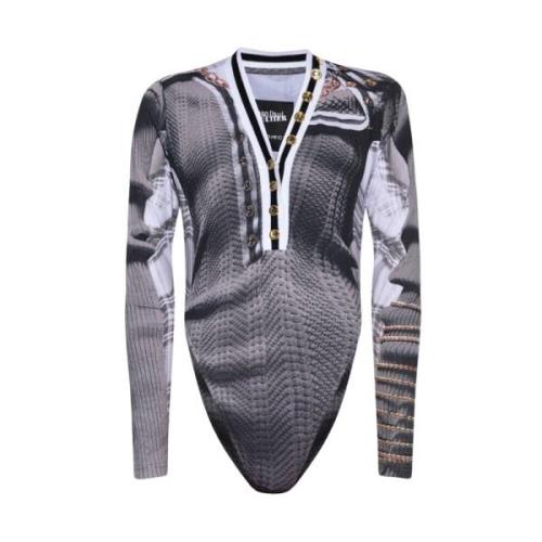 Y/Project Rutigt Mönster Trompe l’Oeil Bodysuit Gray, Dam