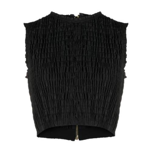 Patou Svart Smock-Detalj Crop Top Black, Dam