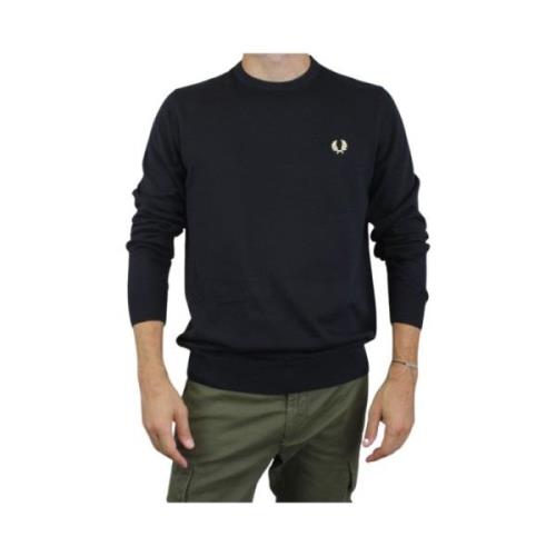 Fred Perry Svart Rund Hals Stickad Tröja Black, Herr