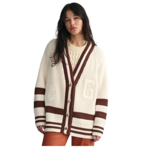 Gant Oversized Texturerad Cardigan Beige, Dam