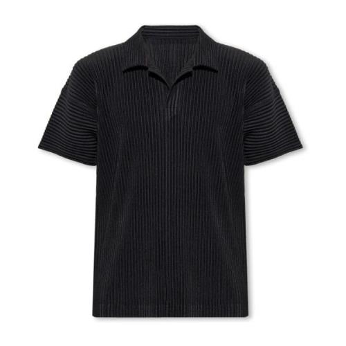 Issey Miyake Veckad polotröja Black, Herr