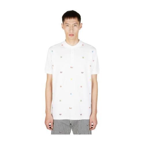 Kenzo Grafisk Broderad Polotröja White, Herr