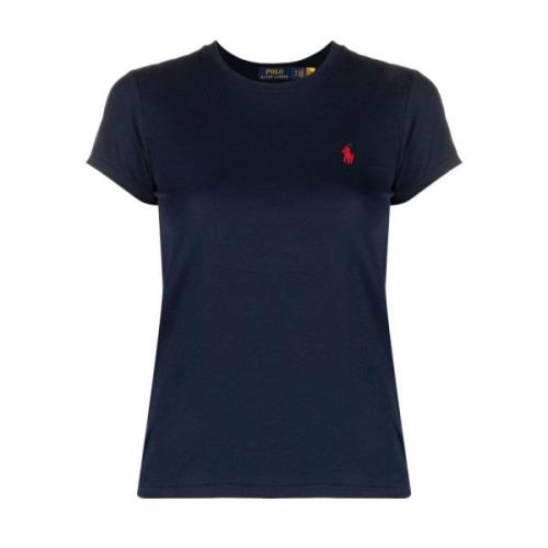 Polo Ralph Lauren Blå Crewneck Tee med Ikoniskt Logobroderi Blue, Dam