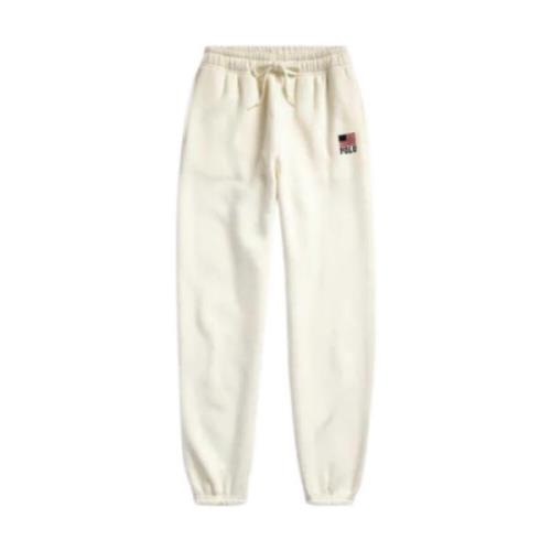 Ralph Lauren Vita Joggingbyxor med Amerikansk Flagga Logotyp White, Da...