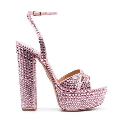 Aquazzura Rosa kristalldekorerade plattformsandaler Pink, Dam