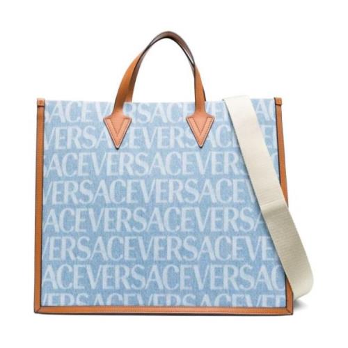 Versace Blå Logo Print Toteväska Blue, Herr