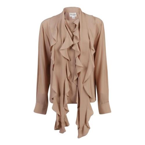 Victoria Beckham Vintage Frill Panel Blus Brown, Dam