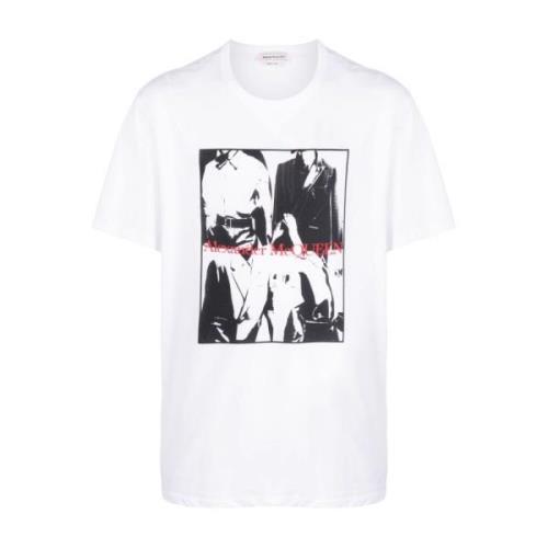 Alexander McQueen Fototryck Bomull T-shirt White, Herr