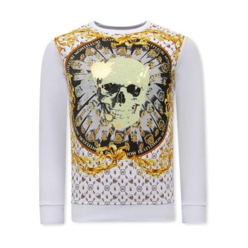 True Rise Tröja med Skull Rhinestone Print - 3796 White, Herr