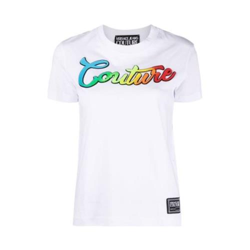 Versace Jeans Couture Logo-broderad Bomull T-shirt White, Dam