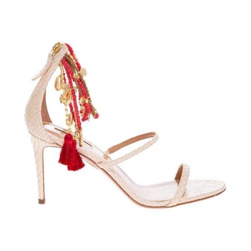 Aquazzura Pythonmönster och Pärlsandaler Beige, Dam