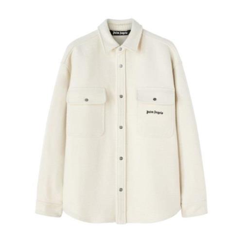 Palm Angels Logo Overshirt i Butter/Black Virgin Wool Beige, Herr