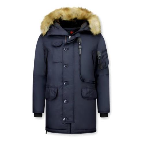 True Rise Vinterjackor Online Herr - Parka med Fuskpälskrage Blue, Her...