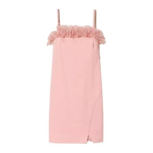 Twinset Rosa Milano Stitch Klänning med Fjäderkant Pink, Dam