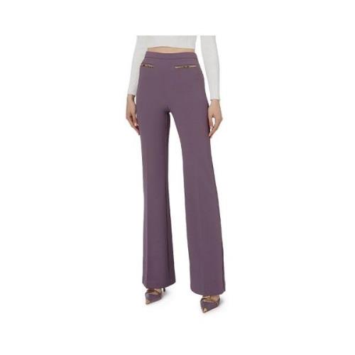 Elisabetta Franchi Högmidjade Stretch Palazzo Byxor Purple, Dam