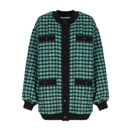 Msgm Grön Cardigan med Geometriskt Mönster Green, Dam