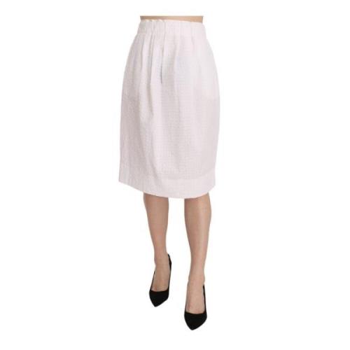 L'Autre Chose White Jacquard Plain Weave Stretch Midi Skirt White, Dam