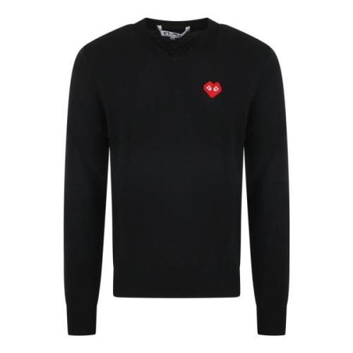 Comme des Garçons Play Invader Heart V-Neck Tröja Black, Herr