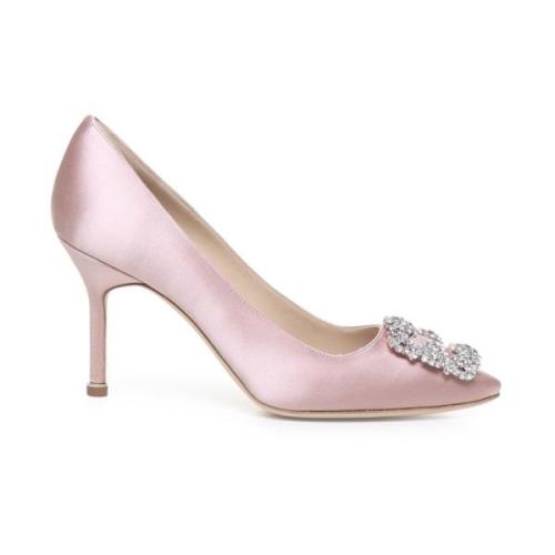 Manolo Blahnik Rosa Satin Skrå Tå Pump Pink, Dam