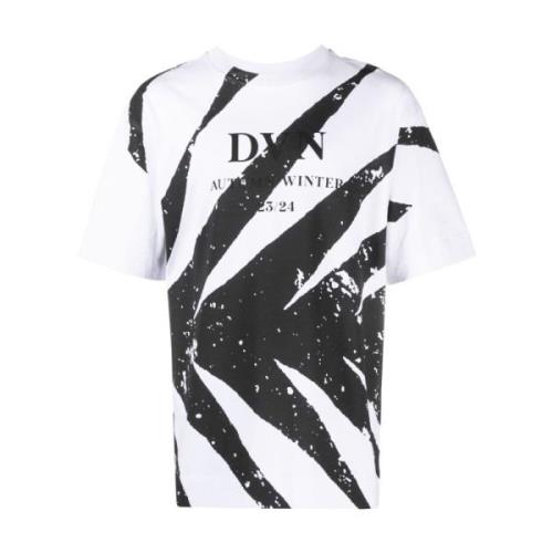 Dries Van Noten Logo-Print Bomull T-Shirt med Färgstänk Detalj White, ...