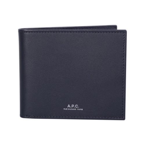 A.p.c. Aly Plånbok i Kornigt Läder med Präglad Logotyp Blue, Herr