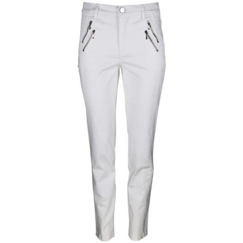 2-Biz Slim-Fit Eleganta och Bekväma Byxor White, Dam