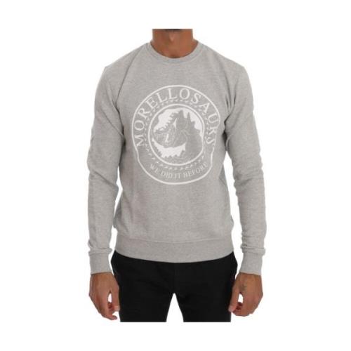 Frankie Morello Grå Bomulls Crewneck Sweater med Morellosaurs Logo Gra...