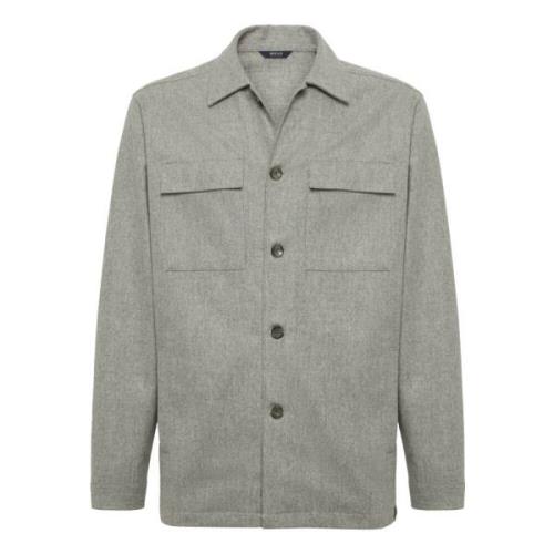 Boggi Milano Link Skjortjacka i Ull Jersey Gray, Herr