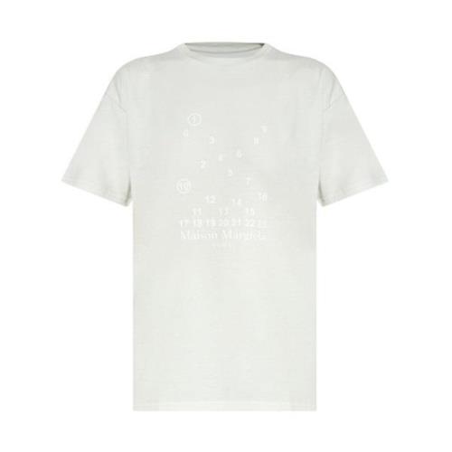 Maison Margiela Logo Print Bomull T-shirt White, Dam