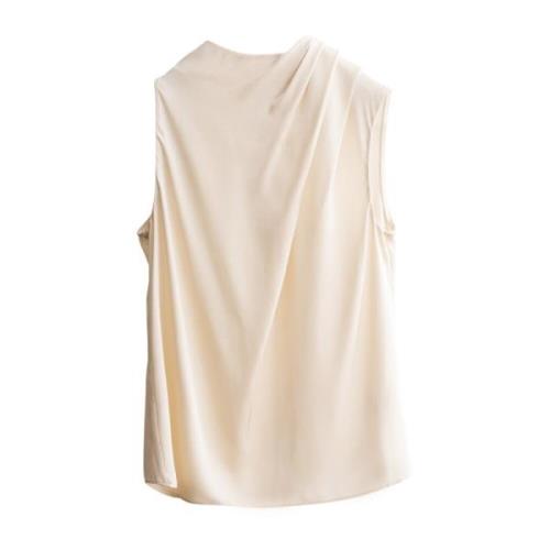 Ahlvar Gallery Silke Asymmetrisk Plisserad Tanktopp Beige, Dam