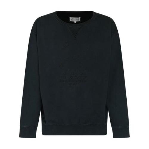 Maison Margiela Kolsvart Bomullssweatshirt med Broderad Logotyp Black,...