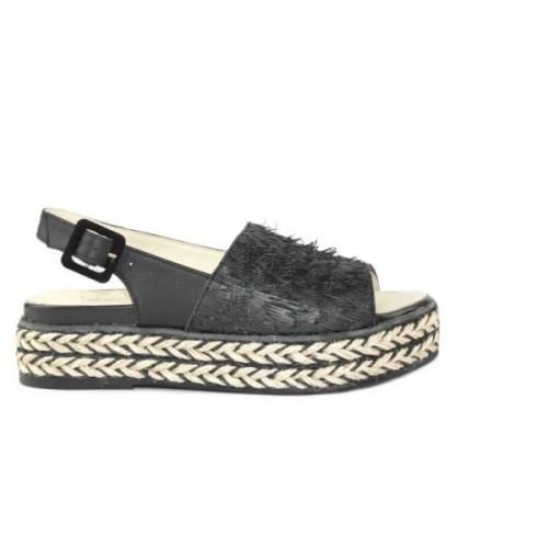 Espadrilles Flat Sandals Black, Dam