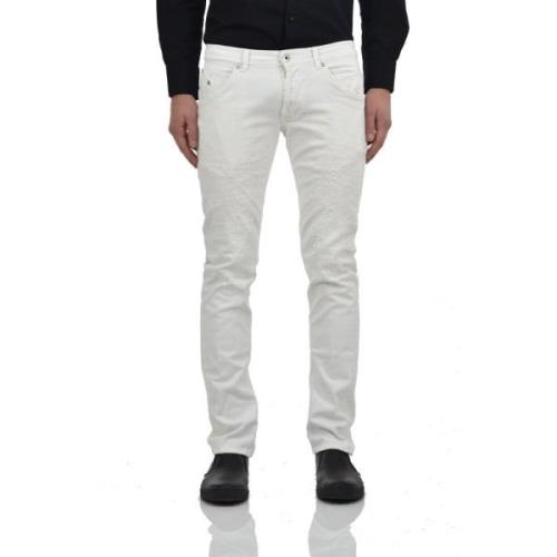 Dondup Slim-fit Bomulls Jeans med Slitna Detaljer White, Herr