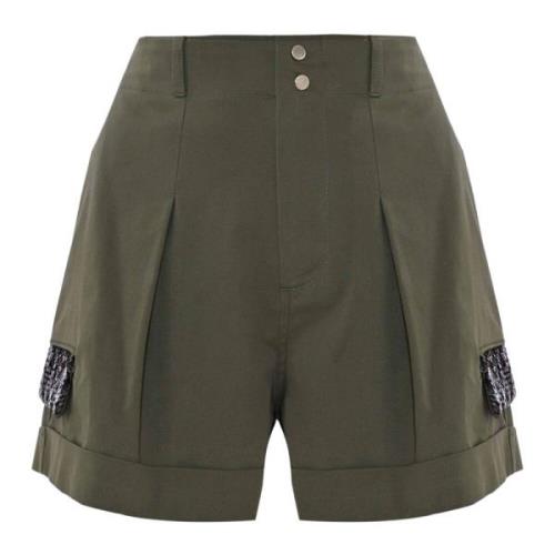 Kocca Safari-Style Shorts med Veck och Knappar Green, Dam