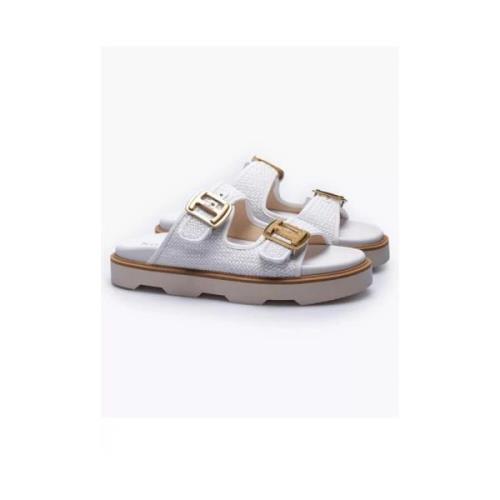 Hogan Vita platta mules med raffia och läderband - Storlek 38 White, D...