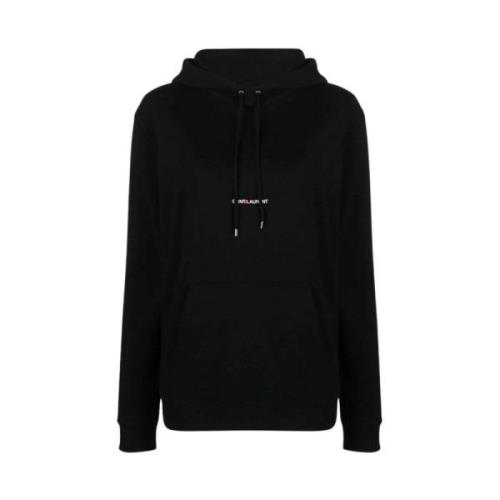 Saint Laurent Svart Rive Gauche Hoodie med Logo Black, Dam