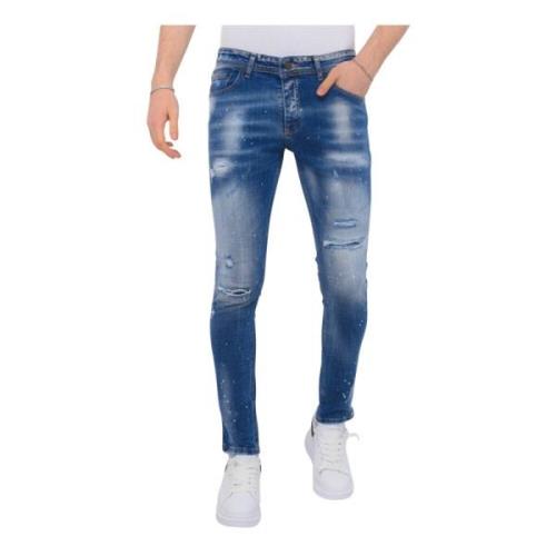 Local Fanatic Blue Ripped Stretch Herr Jeans Slim Fit Blue, Herr