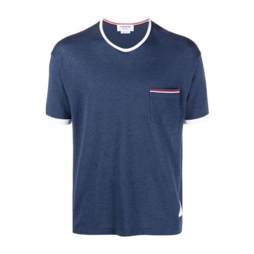 Thom Browne Blått Logo T-Shirt med Bröstficka Blue, Herr