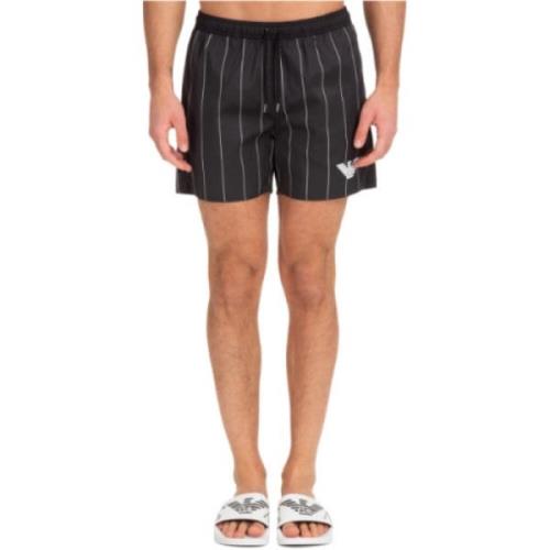 Emporio Armani EA7 Randiga badshorts med elastisk midja Black, Herr