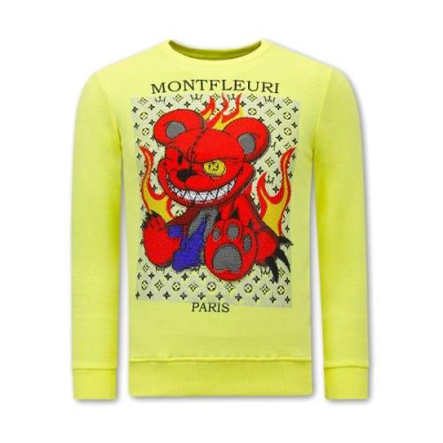 True Rise Stickad Cardigan Tröja Män Monster Teddybjörn - 3631 Yellow,...