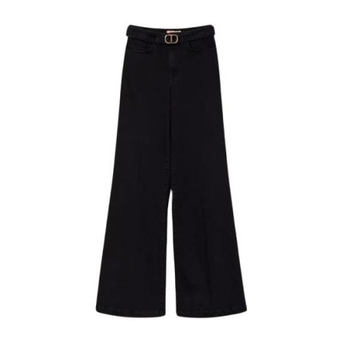 Twinset Wide Leg Jeans med Bälte Black, Dam